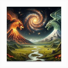 Wolf and Dragon Volcano Meadow Canvas Print