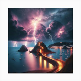 Lightning Storm Over The Sea Canvas Print