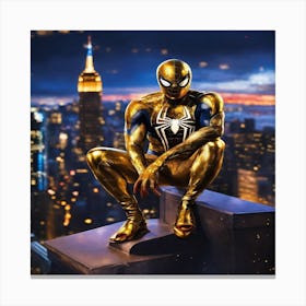 Portrait Painting Of Spider Man Wearing A Gold Met (1) Canvas Print