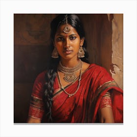 Indian Woman In Red Sari 1 Canvas Print