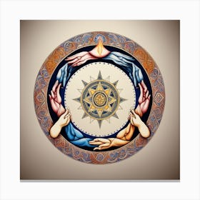 In A Circle Of Unity, Hands Hold Symbols Of Diverse Faiths 6 Canvas Print