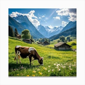 Cow In The Alps 1 Canvas Print