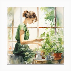 Girl In A Greenhouse 3 Canvas Print