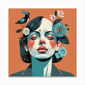 Woman With Flowers On Her Head Canvas Print