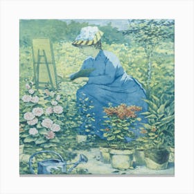 Jeanne Gonzales Painting In The Garden By Henri Charles Guérard Canvas Print