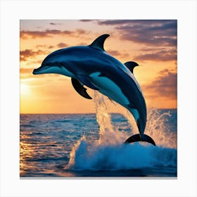 Dolphin Jumping At Sunset 1 Canvas Print