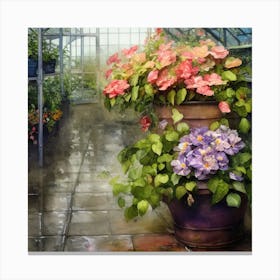 Watercolor Greenhouse Flowers 4 Canvas Print