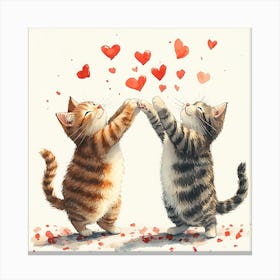 Dancing Cats Under Falling Heart 12 Canvas Print