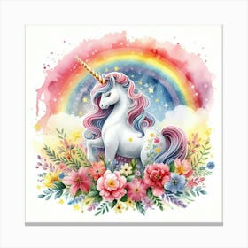 Unicorn With Flowers Canvas Print