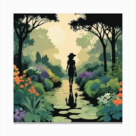 Woman Walking In The Garden Canvas Print