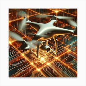 Drone Flying Over Circuit Board Canvas Print