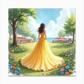 Enchanting Gown Watercolor, With A Bright Summer Festival View 1 Canvas Print