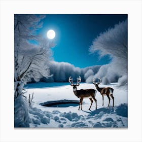 Deer In The Snow Canvas Print