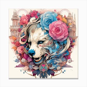 Wolf And Flowers Canvas Print