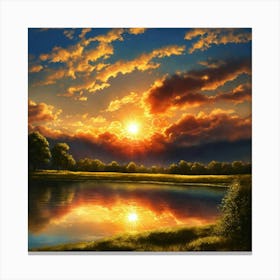 Sunset Over A Lake Canvas Print