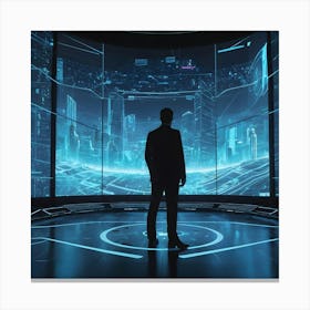 Futuristic Man In Futuristic City 5 Canvas Print