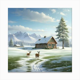 Deer In The Snow 25 Canvas Print