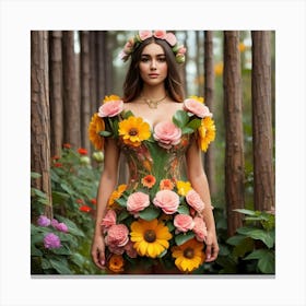 Flower Girl In The Forest Canvas Print