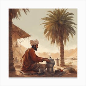 Man In The Moroccan Desert Making Tea Canvas Print
