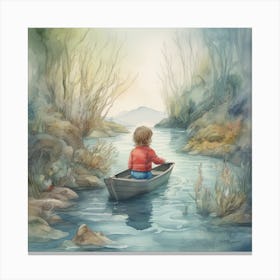 Little Boy In A Boat , Into The Water (Silver) Art Print Canvas Print