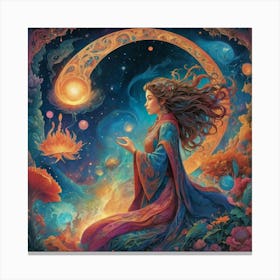 Moon And The Woman art print paintings Canvas Print