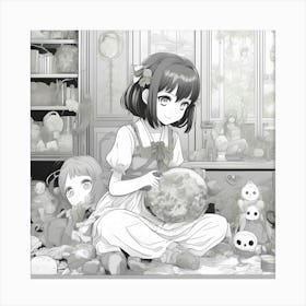 Anime Girl Sitting On The Floor 1 Canvas Print