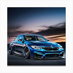 A Sleek Modified BMW M3 Rendered In Vibrant High-gloss Blue Canvas Print