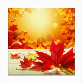 Autumn Leaves On A Wooden Table Canvas Print