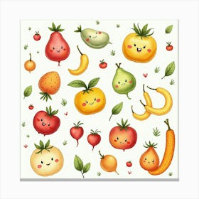 Fresh Fruits And Vegetables In A Whimsical Watercolor Presentation 1 Canvas Print