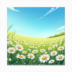 A Vibrant Daisy Field Under A Clear Blue Sky 2 Canvas Print