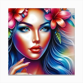 Colorful Girl With Flowers In Her Hair Canvas Print