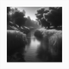 River In Black And White 10 Canvas Print