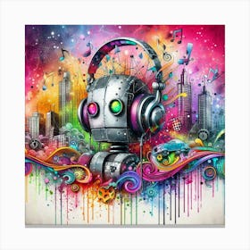 Robot With Headphones Canvas Print