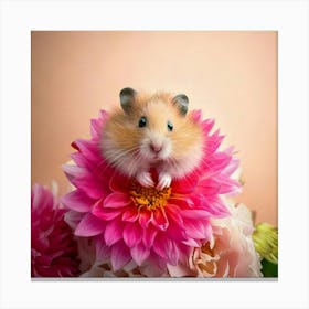 Firefly Cute, Hamster, Pink Dahlia, Bright Colors, Neutral Background, Adorable, Charming, Vibrant, (9) Canvas Print