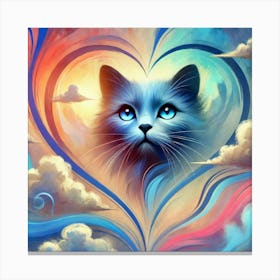 Blue Cat In A Heart Canvas Print