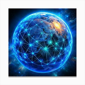 Blue Earth Globe With Network Connections Canvas Print