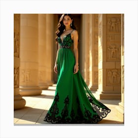 Woman In A Green Dress 2 Canvas Print