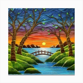 Highly detailed digital painting with sunset landscape design 11 Canvas Print