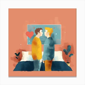 gay couple kissing in bedroom Canvas Print