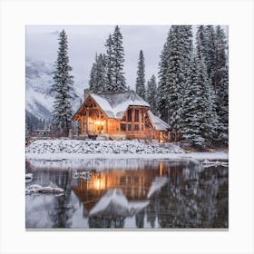 Cabin In Winter Emerald Lake Canvas Print