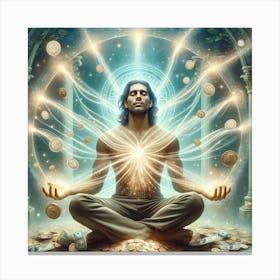 Man In Meditation With Coins Canvas Print