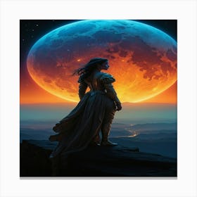 Woman Standing On Top Of A Mountain Canvas Print