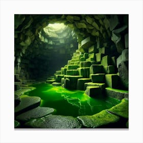 Cave With Green Water Canvas Print