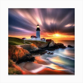 Sunset At The Lighthouse Canvas Print