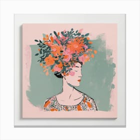 watercolour woman portrait with  floral head crown  Canvas Print