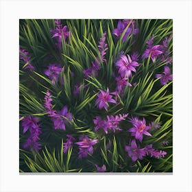 Purple Flowers In The Grass Canvas Print