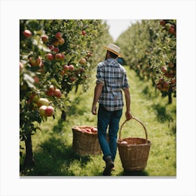 Man Picking Apples In An Orchard 1 Canvas Print