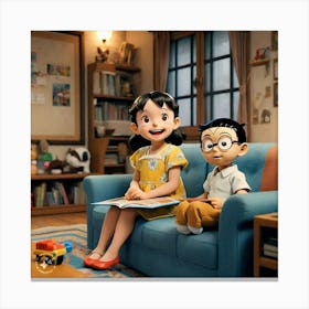 Nobita and shizuka Canvas Print