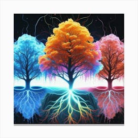 Three Colorful Trees in neon colors 10 Canvas Print