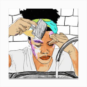 Black Woman Washing Her Face Canvas Print